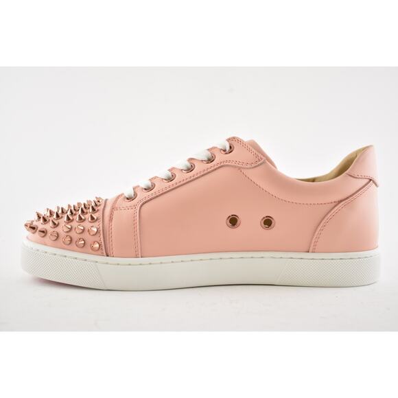Christian Louboutin Vieira Spikes Pink Jupon Leather Flat Low Top Sneakers 34 - Picture 9 of 12